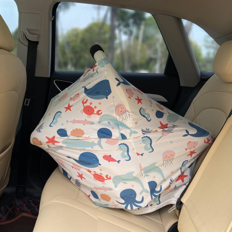 Hicoco Carseat Cover Boy and Girls - Multi-use Nursing Car Seat Canopy Cover for Breastfeeding  Infant Stroller Cover  High Chair Cover (Cute Fish) - Image 5